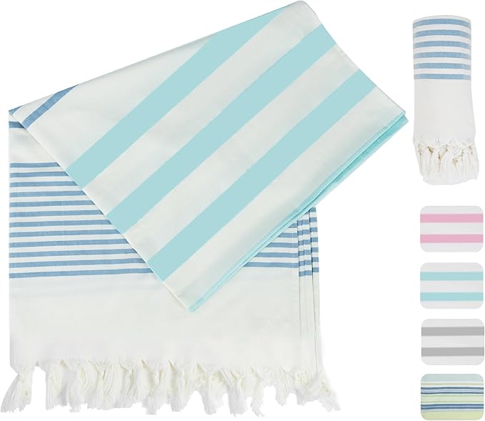 Winthome Toalla Playa Suave 180x100cm-Toalla Hammam de 100% Algodón, Ligero Ahorra Espacio, Beach Towel con Borlas Absorbente, Libre de Arena, Toalla de Baño Turco para Mujer Hombre (1 Pack)