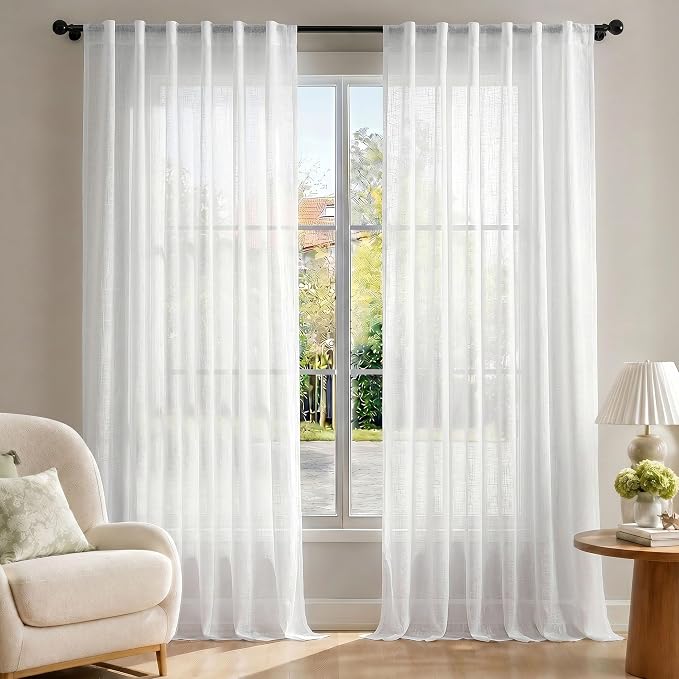 Deconovo Cortinas Translúcidas para Salón, 2 Piezas 140x260 cm Efecto Lino