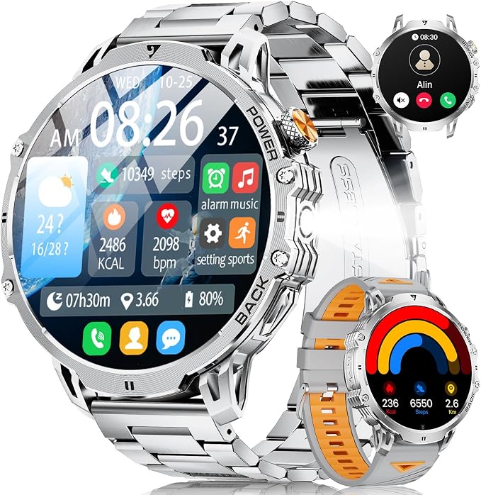 2026 Reloj Inteligente Hombre Militar-1000 mAh/1.85'' HD Pantalla Grande,Smartwatch con Lámpara LED, 130+ Modos Deportivos,Fitness Tracker con Monitor de Frecuencia Cardíaca/Sueño,iOS Android,Plateado