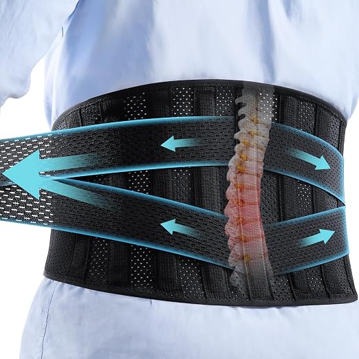 CAMBIVO Faja Lumbar con 9 Varillas y Compresión Ajustable, XL | Estabilidad Lumbar, Compresión Ajustable, Tejido Transpirable, Oficina, Conducción y Viajes, Negro