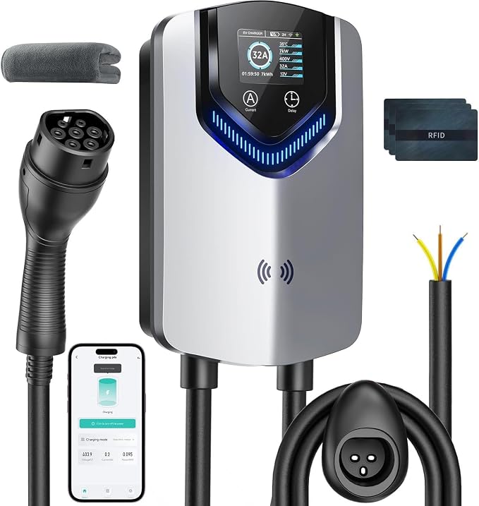 Wallbox 7,4 kW Monofásico con App,230V 6-32A,Cable Tipo 2 de 8M