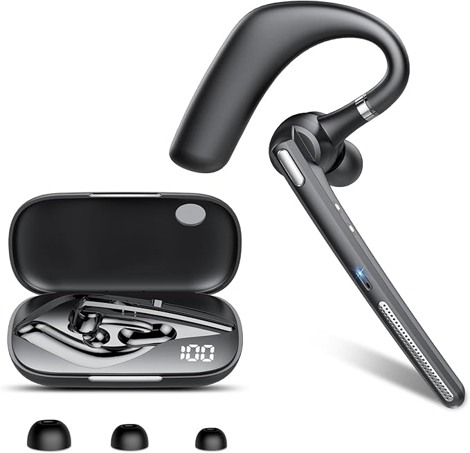 CASCHO Manos Libres Auricular Bluetooth V5.4, Auriculares inalambricos Bluetooth con Doble Micrófono Cancelación, 100H en Espera, Conexión Dual, Función de Silencio, Manos Libres Oreja para Oficina