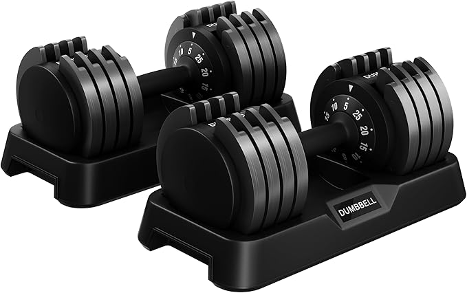Yaheetech Kit de 1-2pcs Mancuerna Ajustable 5-15 Niveles Rápido 2-25kg Seguridad de Doble Bloqueo, Agarre Antideslizante, Ahorro de Espacio Para Gimnasio en Casa