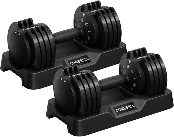 Yaheetech Kit de 1-2pcs Mancuerna Ajustable 5-15 Niveles Rápido 2-25kg Seguridad de Doble Bloqueo, Agarre Antideslizante, Ahorro de Espacio Para Gimnasio en Casa