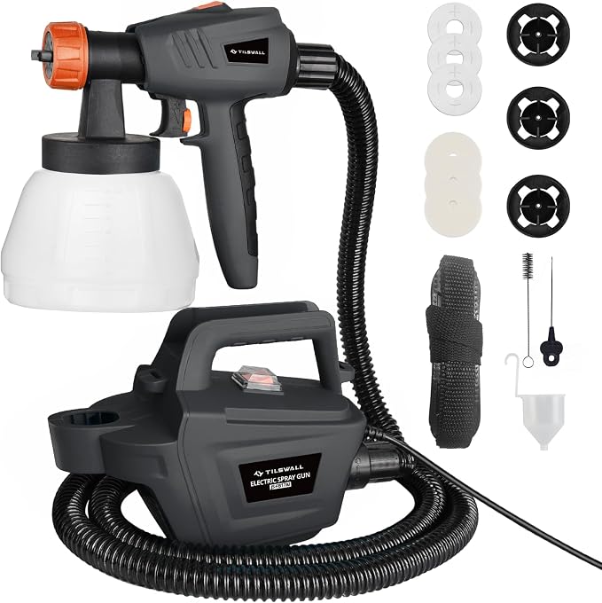 Tilswall Pistola de Pintura 800W 1200ML/Min Pistola Pintura Electrica, Gris