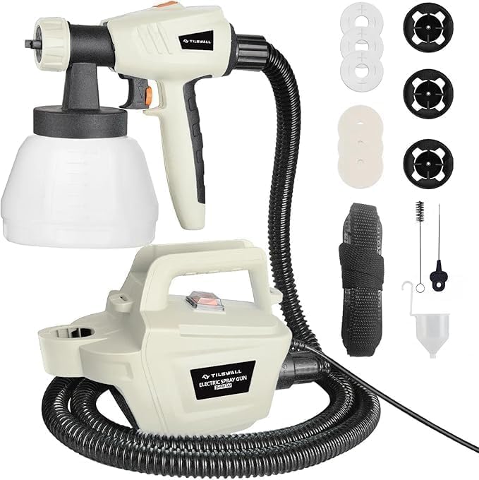Tilswall Pistola de Pintura, 800W HVLP Pistola Pintura Electrica, Blanco