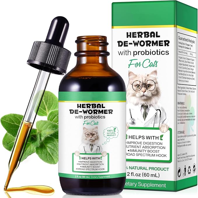 Gotas De Prevención De Gusanos Probióticos A Base De Hierbas Naturales Para Gatos y Gatitos - Soporte De Amplio Espectro- Limpieza A Base De Hierbas Para Perros,Soporte Digestivo Para Todas Las Razas