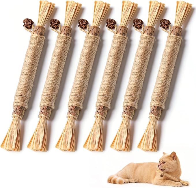 Palitos de Matatabi para Gatos, 6 Piezas Masticar Palos Gato Naturales, Juguetes de Hierba Gatera para Gatos para Limpieza de Dientes