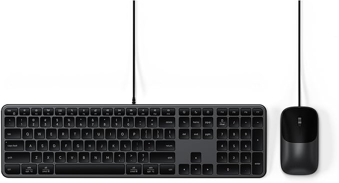 SATECHI Combo Teclado y Ratón con Cable Slim CLX3 𝗤𝗪𝗘𝗥𝗧𝗬 𝗨𝗦, USB-C Plug and Play, Ideal para Escritorio, Compatible con Mac, Windows y Android – Negro Espacial