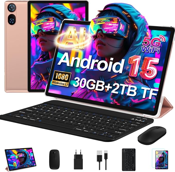 Tablet 10 Pulgadas Android 15, 30 GB RAM + 2 TB ROM Expansión, Widevine L1