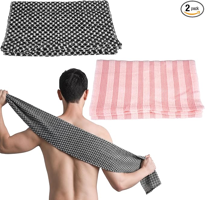 2 Piezas Toalla Exfoliante Japonesa, Paño de Baño para Exfoliación Corporal | 90×25cm Toalla Exfoliante y Antibacteriana, para Limpiar en Profundidad la Cutícula y Alisar la Superficie de la Piel