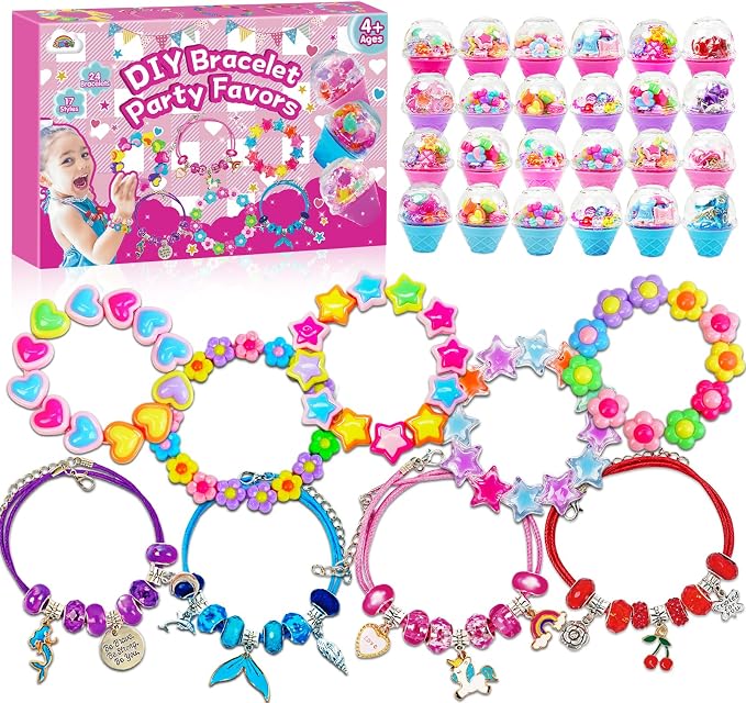 ZMLM Kit para Hacer Pulseras Niñas, 24 Piezas Pulseras de la Amistad con Collares, Creativo Manualidades Niños de Juguete, Detalles Cumpleaños Niños, Regalos para Niñas 4-12 Años
