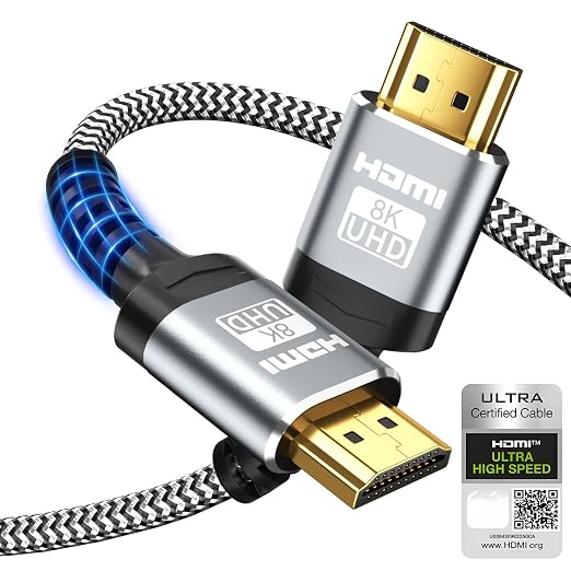 Soonsoonic 10K 8K 4K Cable HDMI 3 Metros Certificado | 48Gbps Cable HDMI 2.1,8K@60Hz,4K@120Hz,HDR10,eARC,HDCP2.2/2.3,Ethernet - Cable HDMI Trenzado | para TV UHD Monitor Portátil Xbox PS4/PS5 etc