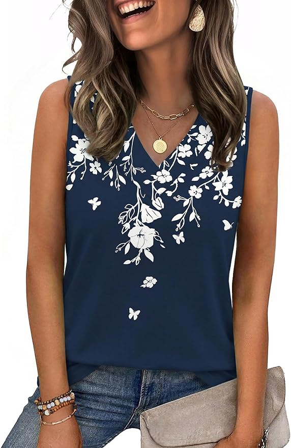 Zeagoo Top Mujer Verano Cuello en V Camiseta sin Mangas Casual Tops Elegante Blusa Básica S-2XL