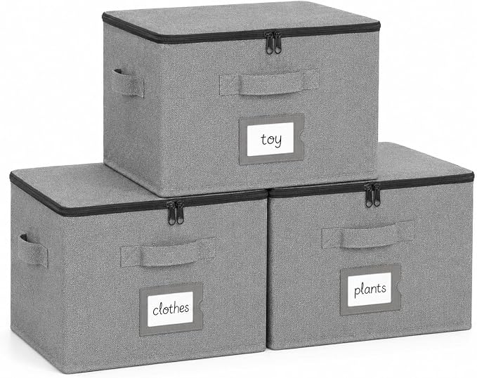 Juego de 3 Cajas Organizadoras con Tapa 40x30x25 cm Plegables Gris