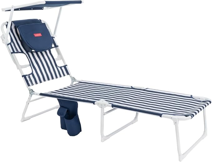 Flamingueo - Tumbona Plegable - 5 Posiciones - Parasol Ajustable UPF 50+ - Agujero Cabeza y Brazos - Almohada Ergonómica - Aluminio y Poliéster