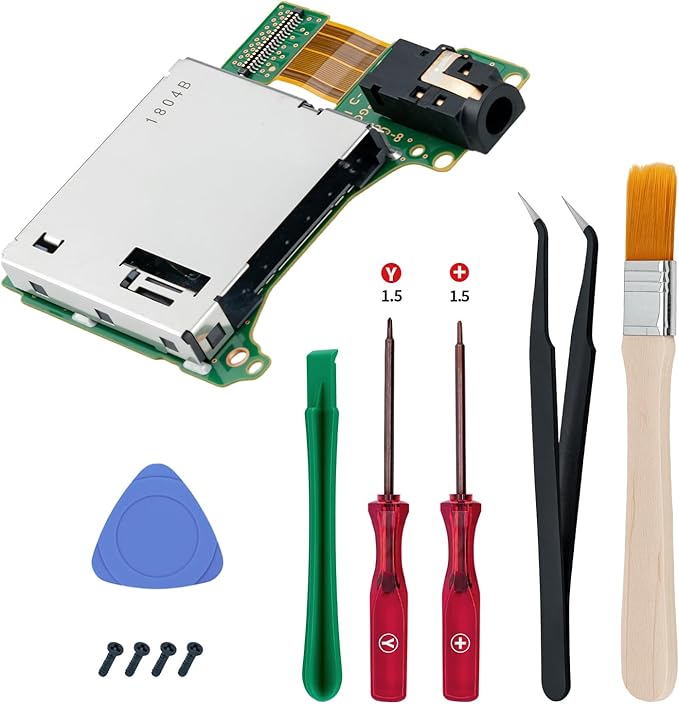 Wigearss Lector de Tarjetas de Juego de Reemplazo para Nintendo Switch HAC-001, Repuesto de Ranura para Tarjetas de Juego con Puerto de Audio para Auriculares, Kit de Reparación Incluido