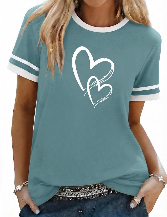 Aottori Camiseta Mujer Algodon Manga Corta Cuello Redondo T-Shirt Verano con Estampado tee Shirts Suelto Basicas Elegante