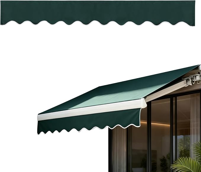 Lona de repuesto para toldos, tejido de repuesto, tela de toldo, poliéster, tiras de tela robustas, impermeables y resistentes a los rayos UV, cenefa ondulada para terraza (verde oscuro, 3,5 m x 20 cm