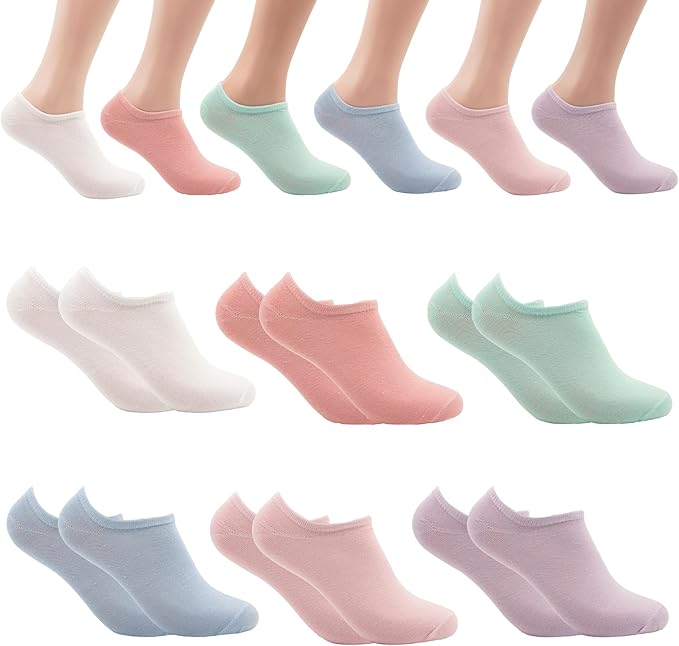 12 Pares Calcetines Tobilleros Mujer Verano de Algodón, Calcetines Invisibles Cortos con Colores Variados, Suaves, Frescos y Transpirables, Perfectos para Zapatillas, Trabajo y Uso Diario
