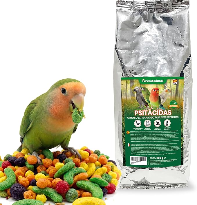 Alimento para Aves Psitácidas 600G, Comida Agapornis, Comida Periquitos, Ninfas, Loros... con Ingredientes Naturales, Alimento para Pajaros Psitácidas Extrusionado Completo y Equilibrado