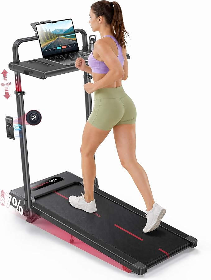 Cinta de Correr Hometro 3.0 CV Plegable con Inclinación 7%, 12 km/h, Pantalla Dual y Pasamanos Ajustables para Escritorio