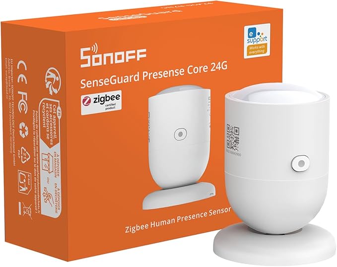 SONOFF SNZB-06P24 Sensor de Presencia Zigbee 24GHz,Sensor de Movimiento con Sensor de Luz,Detección por Zonas,Calibración Adaptativa,Compatible con Home Assistant,Alexa y SmartThings (Requiere Hub)