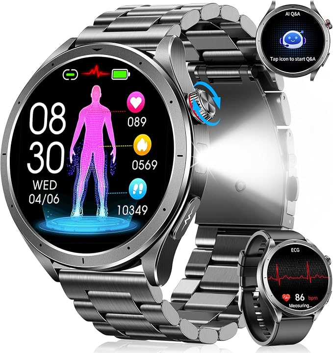 RUXINGX Reloj Inteligente Hombre con ECG+HRV, 24H Monitoreo Salud Negro