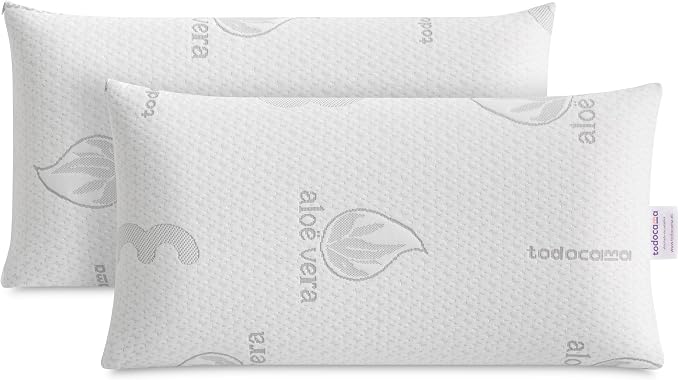 Todocama Almohada Viscoelástica Aloe Vera (Pack 2 Unidades 70 cm), Núcleo Compacto Viscoelástico para Cervicales y Cuello, Firmeza Media-Alta, Doble Funda con Cremallera.