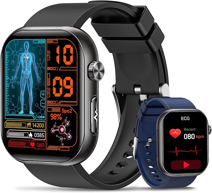 Reloj Inteligente Hombre con ECG, HRV, Microchequeo, Presión Arterial Negro