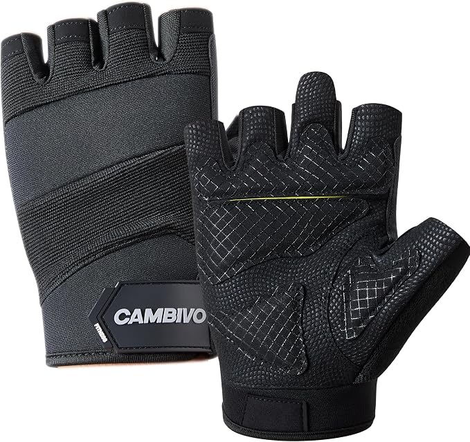 CAMBIVO Guantes Gimnasio Hombre Mujer, Palma Acolchada y Muñeca Ajustable