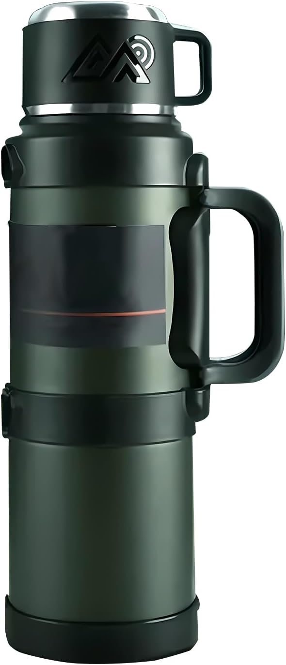 Termo grande de 2,5 l para camping, antigoteo, de acero inoxidable, para aventuras al aire libre, práctica taza térmica con asa para pescadores apasionados y todos los aficionados al aire libre, color