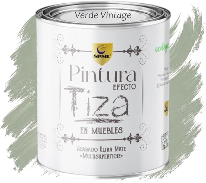 SPSIL Pintura a la Tiza Verde Vintage 750ml Multiusos Sin Lijado, Secado Rápido Lavable Ecológica, Mate Vintage para Madera Metal Yeso, Interiores Exteriores Bricolaje y Renovación de Muebles