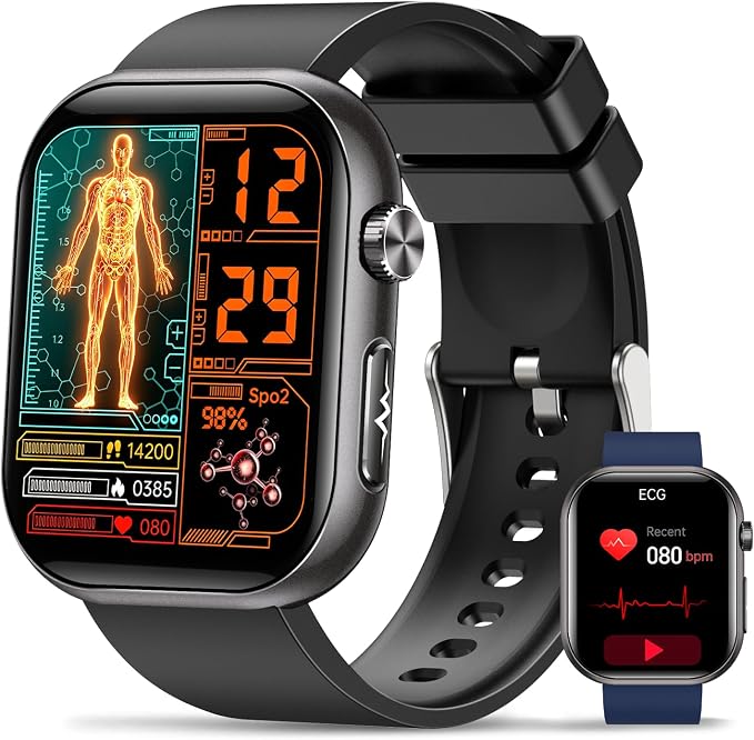 Reloj Inteligente Salud Hombre con ECG/HRV/IMC, 1.96" AMOLED Pantalla Negro