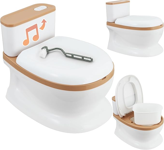 ALMAR Baby Orinal portátil con forma de wc para niños, con sonido de descarga de cadena, y portarrollos integrado fomenta el aprendizaje de tus hijos para ir al baño de forma divertida (Marron)