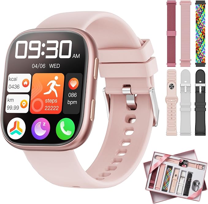 Mingtawn Reloj Inteligente Mujer con 7 Correas, 1.83" Smartwatch con Bluetooth Llamada, 100+ Modos Deportivos, Monitor Pulsometro/SpO2/Sueño, Relojes Inteligentes para Android iOS