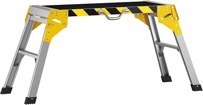 HOMCOM Banco de Trabajo Plegable de Aluminio, Mesa de Taller con Asa, Antideslizante, Tiras Reflectantes, Carga 150 kg, 110x32x50 cm, Negro