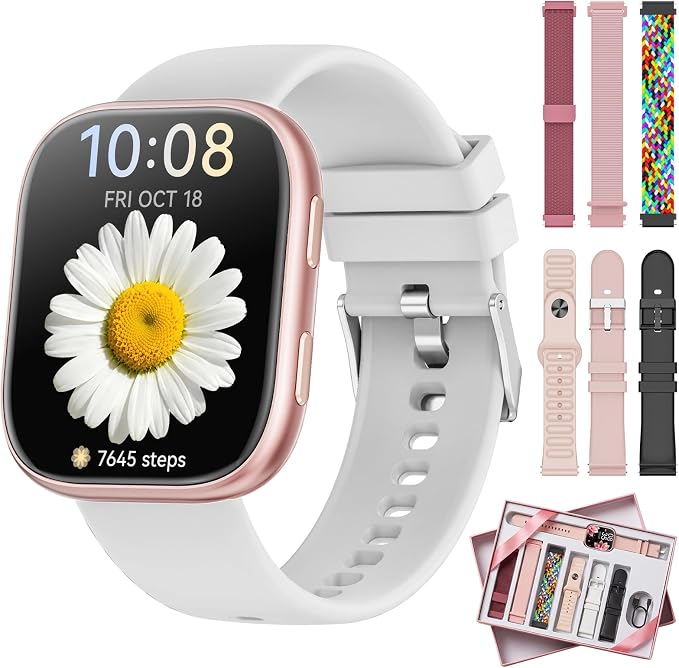 Hwagol Reloj Inteligente Mujer, 1.83" Smartwatch Mujer con 7 Correas, 110+ Modos Deportivos Smart Watch con Bluetooth Llamada/SpO2/Pulsómetro/Monitor Sueño, Impermeable IP67 para Android iOS