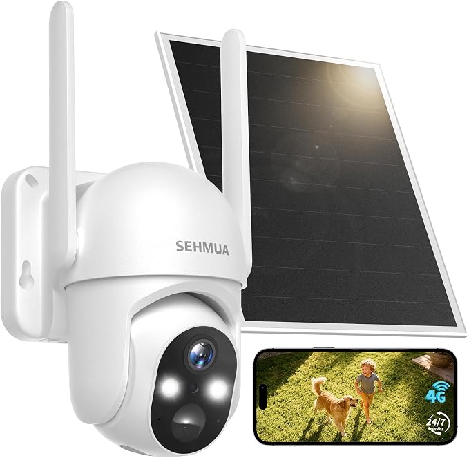 SEHMUA 4G LTE Camara Vigilancia Exterior Solar con Tarjeta SIM sin Internet